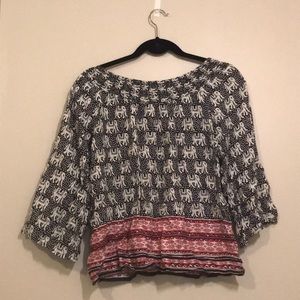 Off the shoulder elephant print top